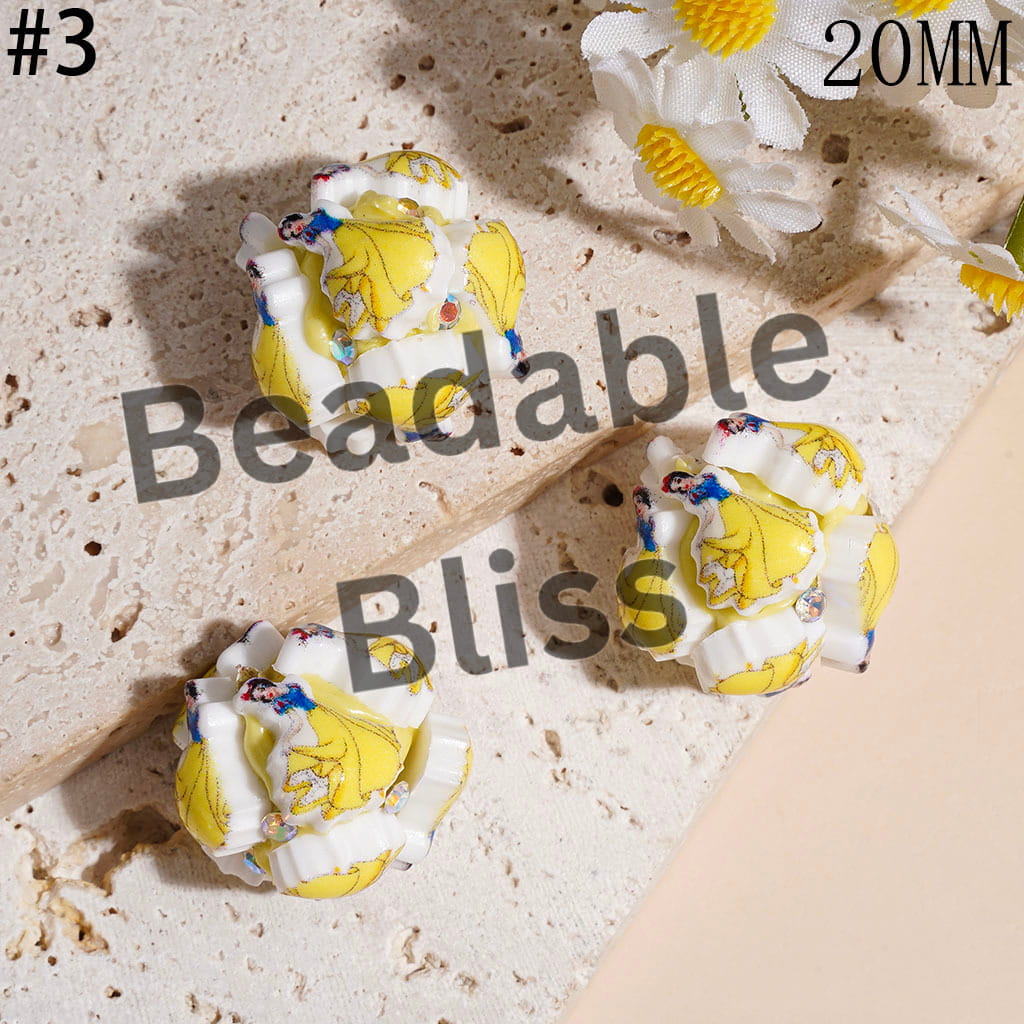 Clay Beads with Classic Animation Pretty Princess Character and AB Rhinestones, 20MM Multi-Color