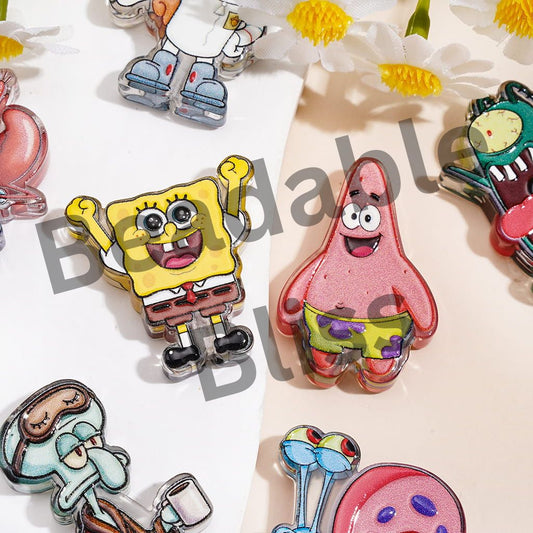 Acrylic Beads Animated Cartoon Character Yellow Sponge SquarePants Series, Random Mix