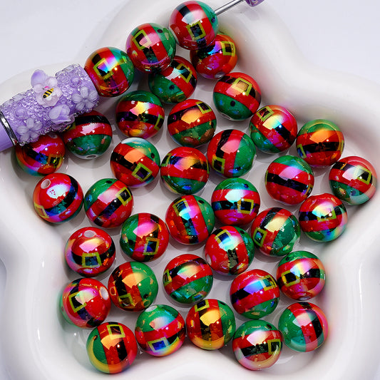 軽く凸凹したクリスマスシリーズ ブラックベルトガードルウエストバンド グリーンレッド ラウンドアクリルビーズ 16MM 