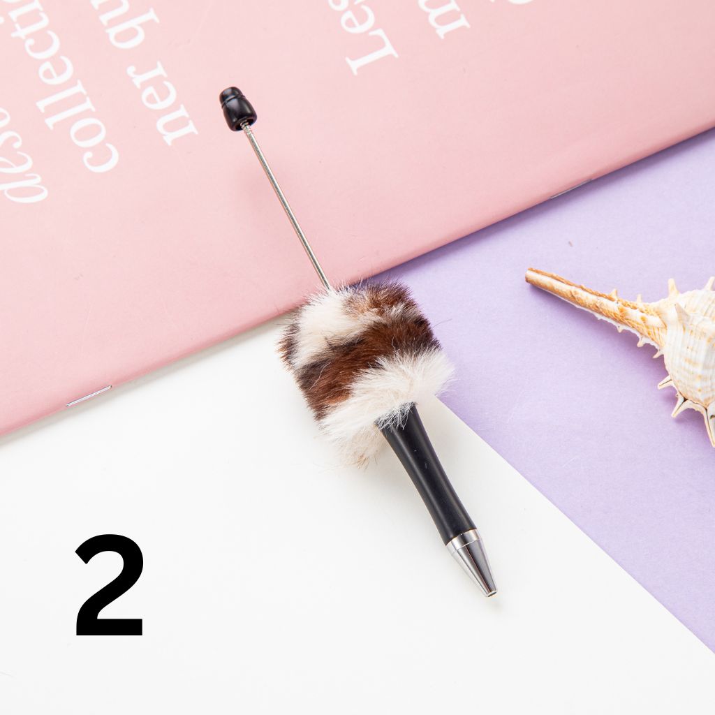 Small Pom Pom Animal Print Beadable Pens Small Pompom Pon Pon Beaded Pens Ponpon