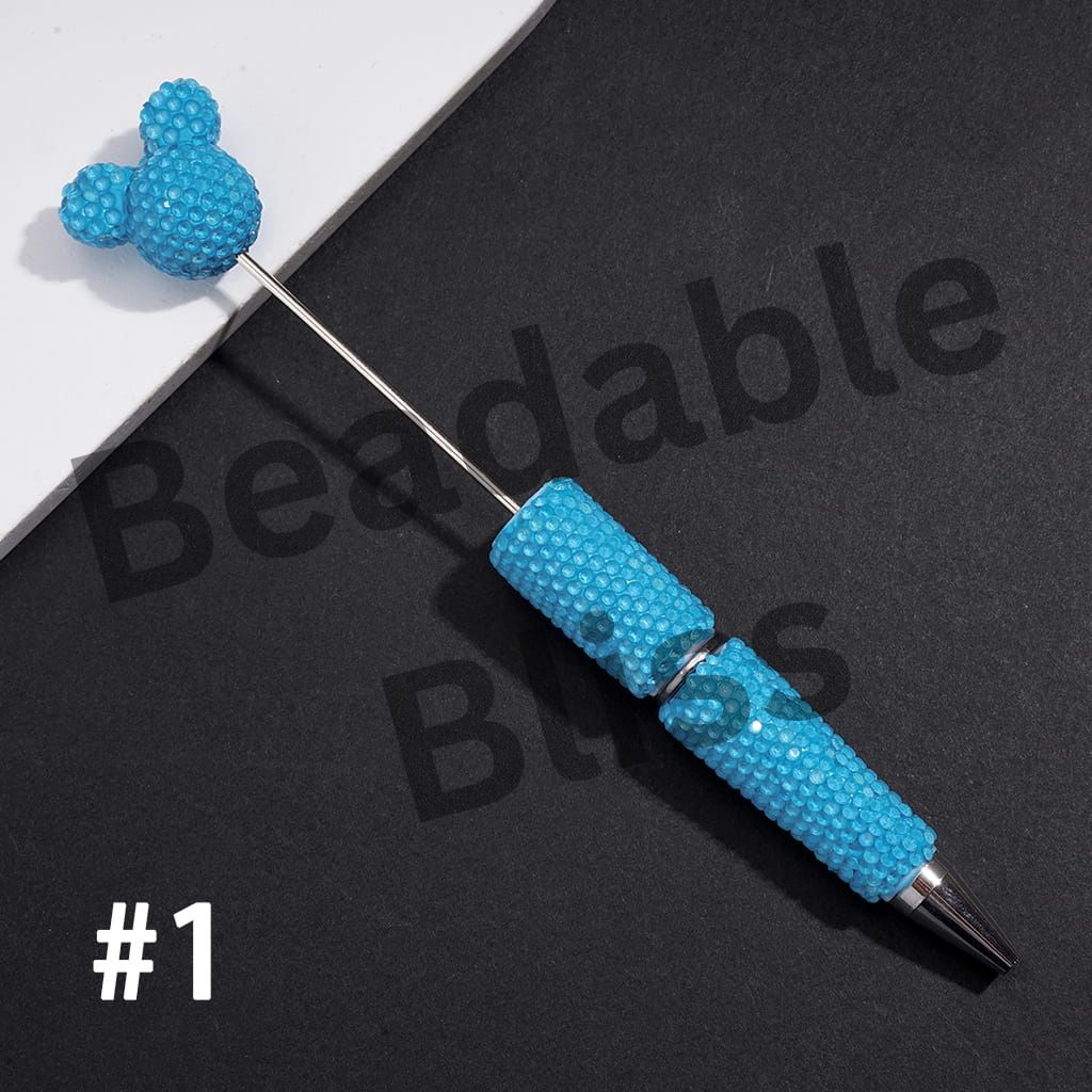 DIY Beadable Clay Pens w Mouse Head Topper, Bling Rhinestones Full Coverage the Entire Pen, Fluorescent Colors (Please Read Description)