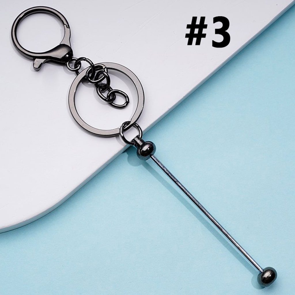 Metal Beadable Keychain with Bar and Lobster Clasp in Solid Colors