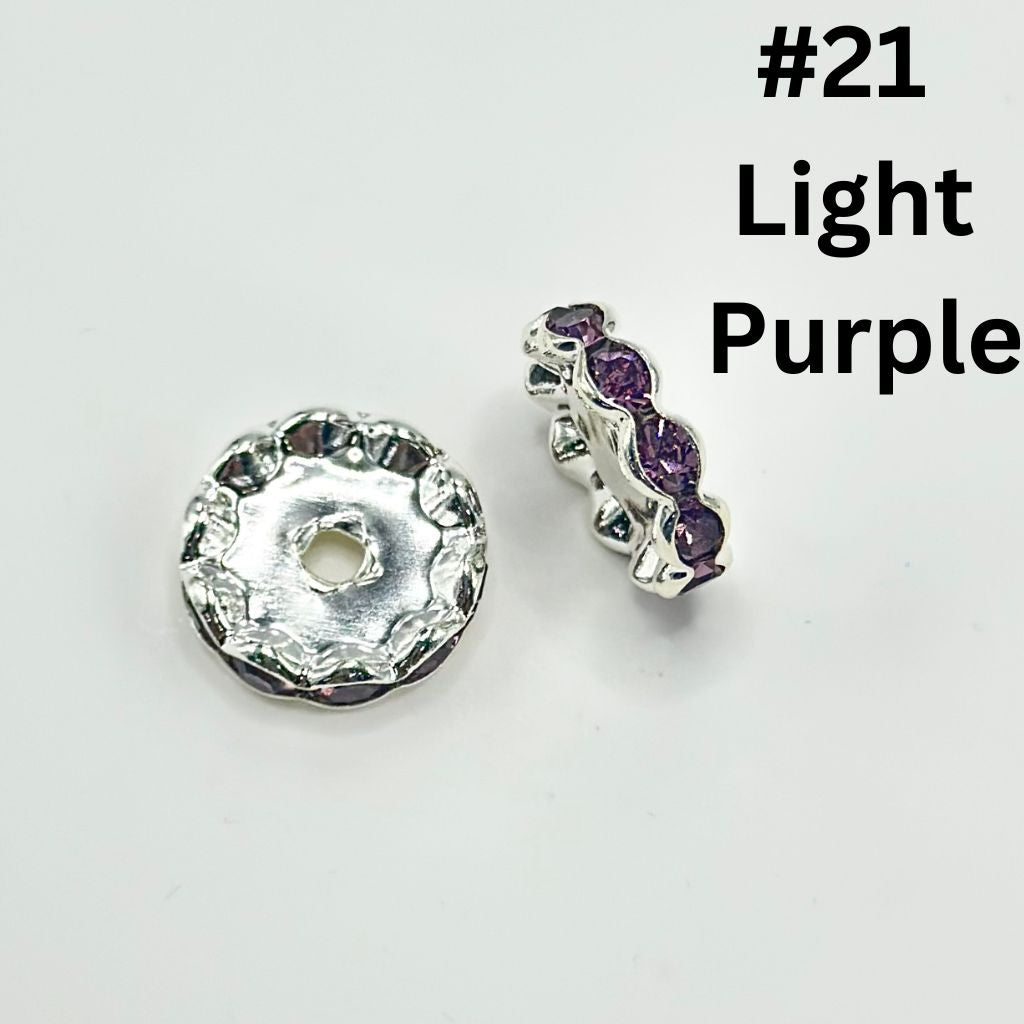 Metal Wave Shape Spacers with Rhinestones in Solid Colors, 15mm