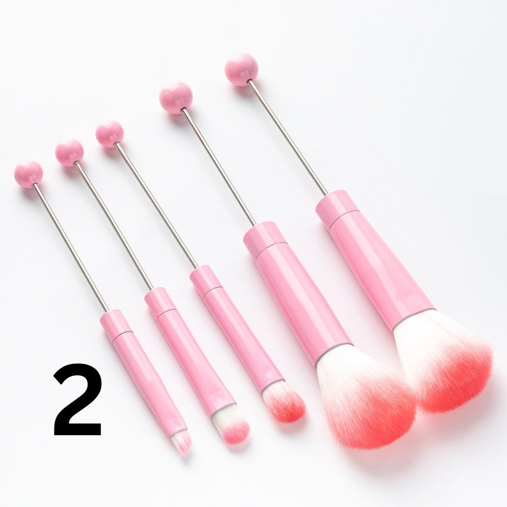 Beadable Makeup Brushes, Beaded Make Up Brush Solid And Ombre Color (1 Set = 5 pieces)