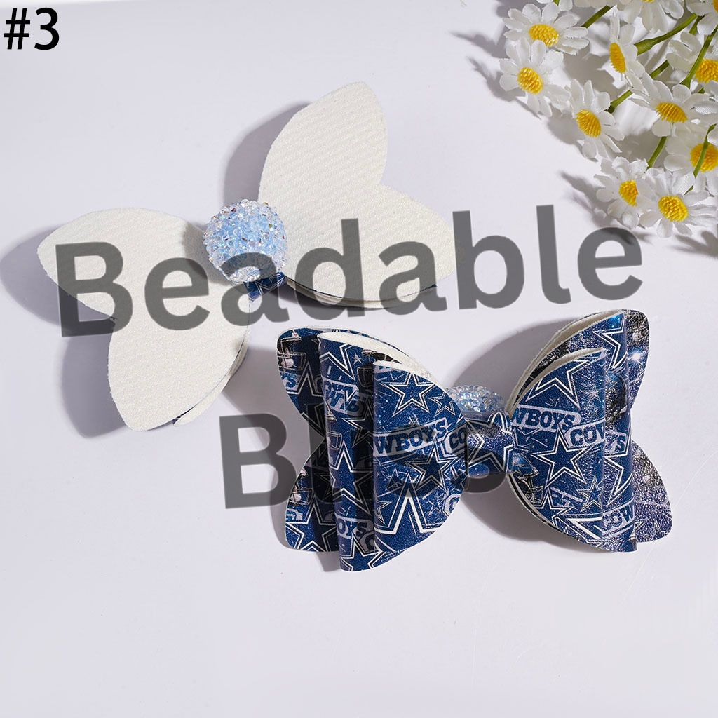 Acrylic Sugar Beads with AB Rhinestone Clear Ball Chains, Fabric Bowtie with American Football Team Pattern Print