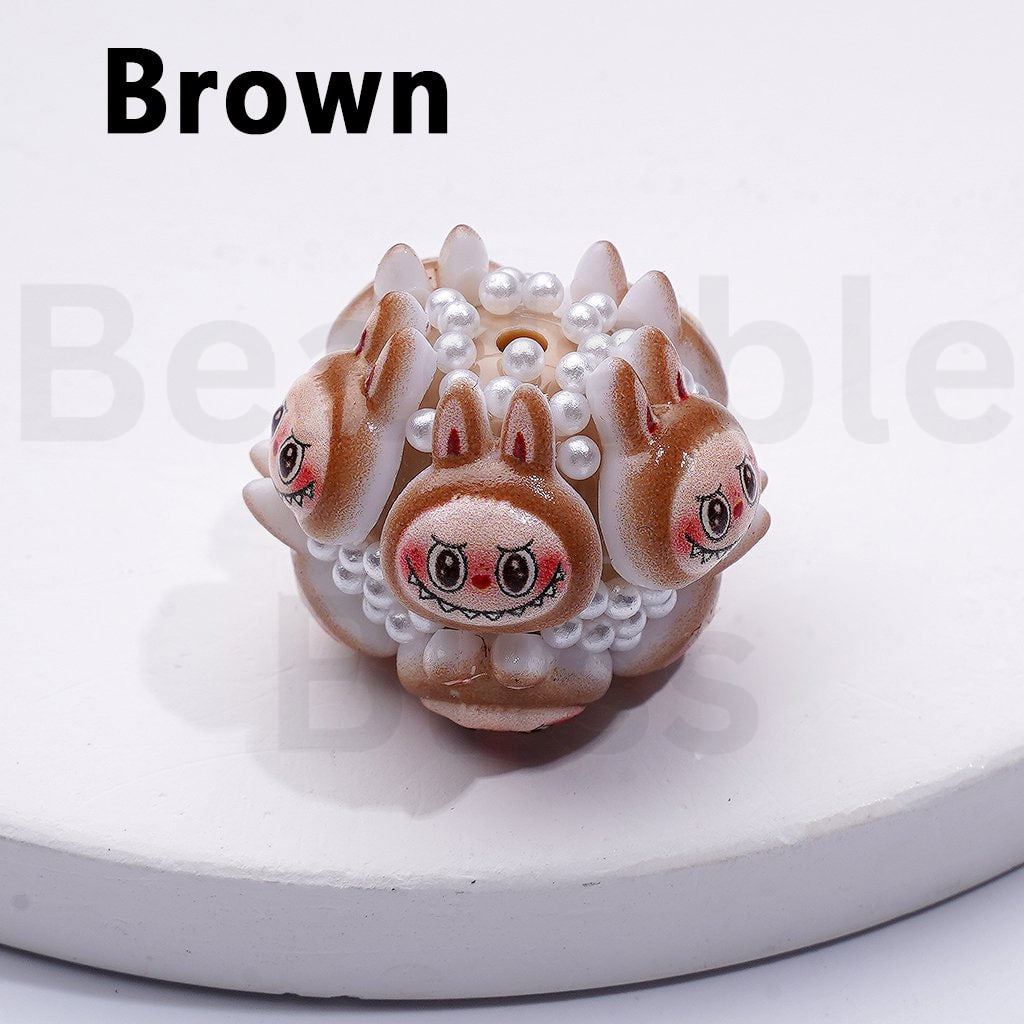 Cute  L-B-B Monster Pop Mar White Pearls Round Acrylic Beads in Solid Color, Around 20*23MM