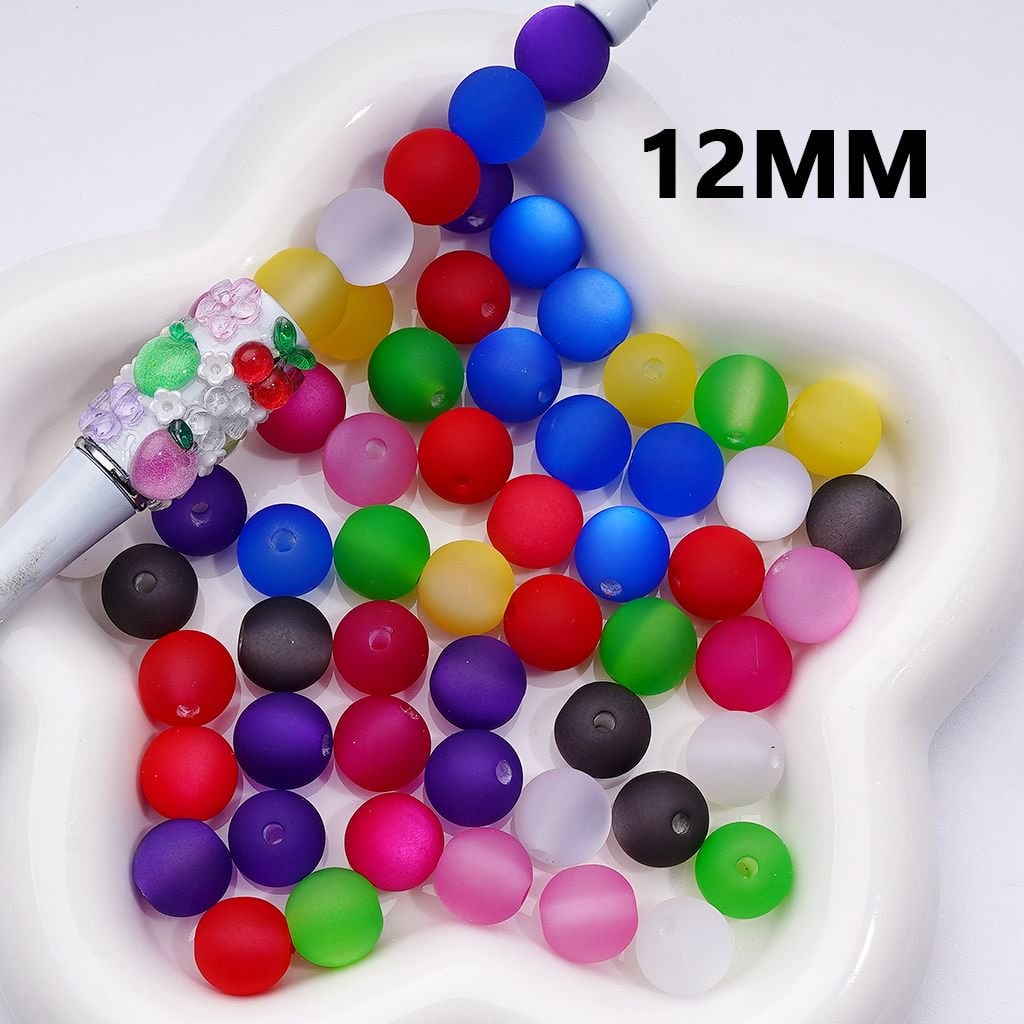 Multi-Color Cat Eye Style Frosted Matte Round Acrylic Beads, 12MM