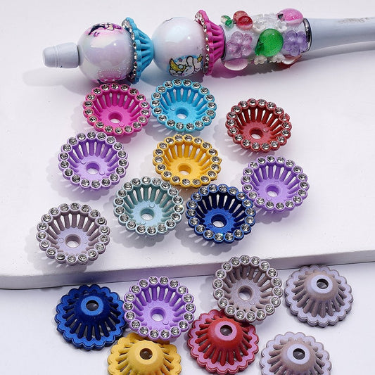 Multi-Color Cute Flower Pot with Clear Rhinestones Bead Cage Cap, 20MM, Random Mix