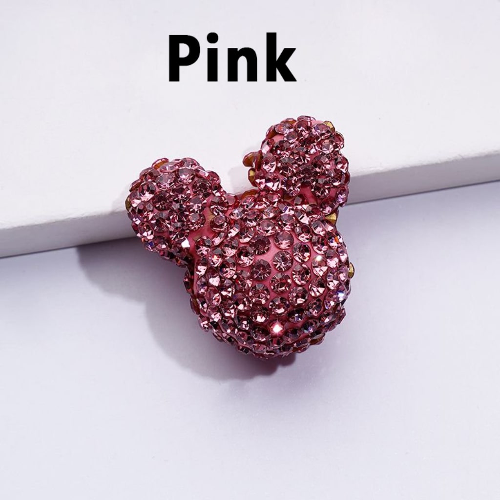 Vivid Cute Micke Minni Mouse Head Clay Beads with Shiny Rhinestones in Solid Color, 22*24*17MM