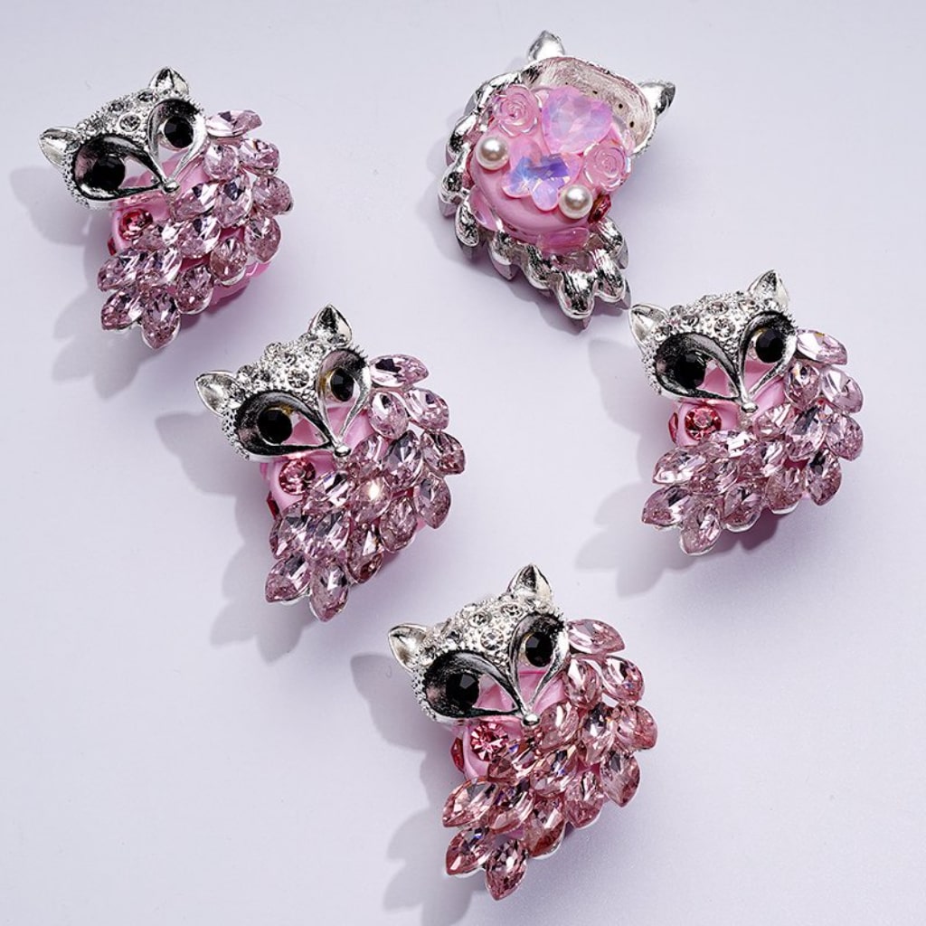 Exquisite Fancy Silver Alloy Fox with Shiny Rhinestones White Pearls Cute Hearts Butterflies Flowers Clay Beads, Around 47*36MM