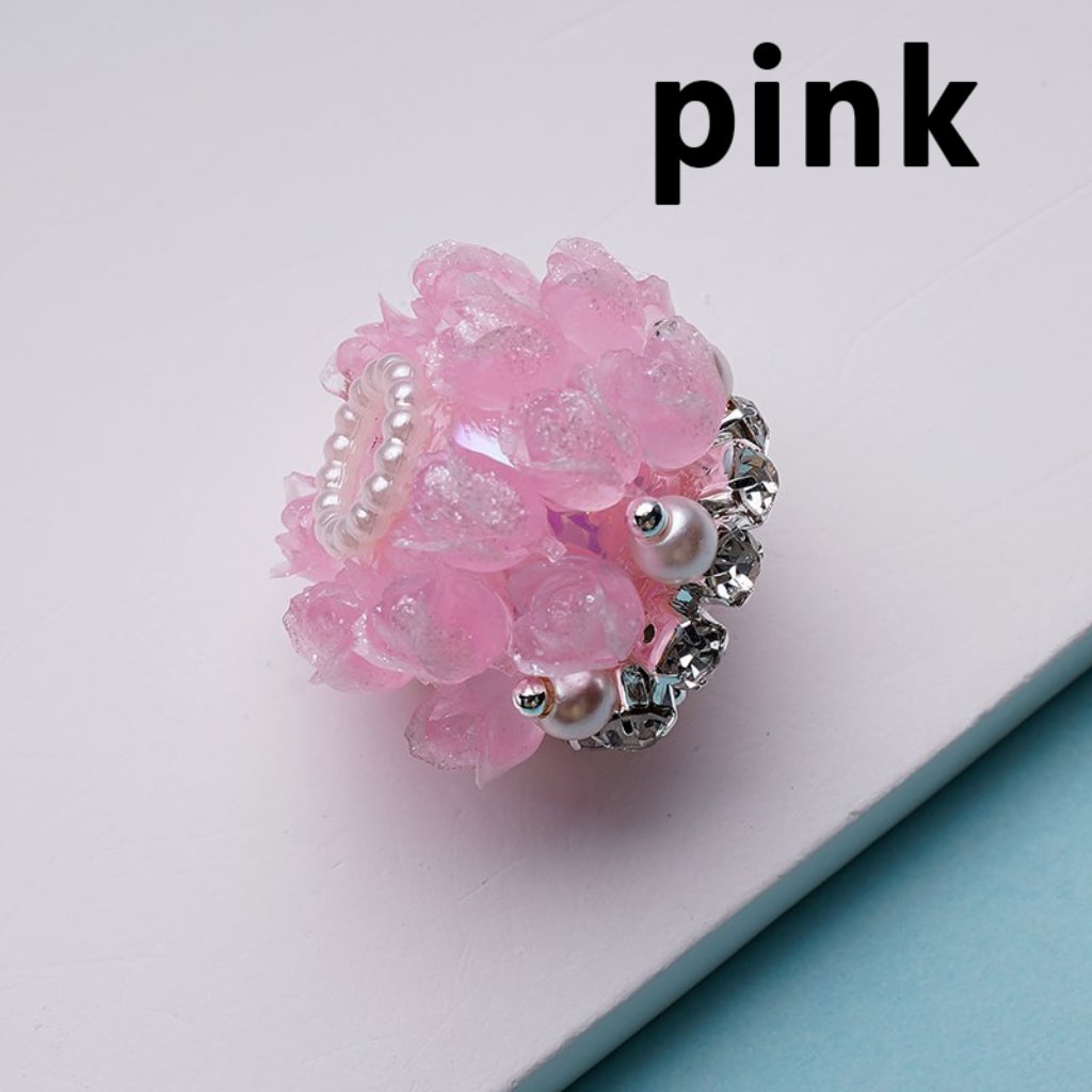 Bling Bling Cute Flowers Tulips Clear Rhinestones Chains White Pearls Round Acrylic Beads, Around 25*18MM