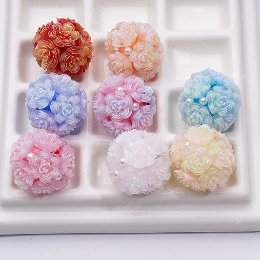 Multi-Color Glitter Shiny Flower White Pearls Round Clay Beads, 20MM, Random Mix