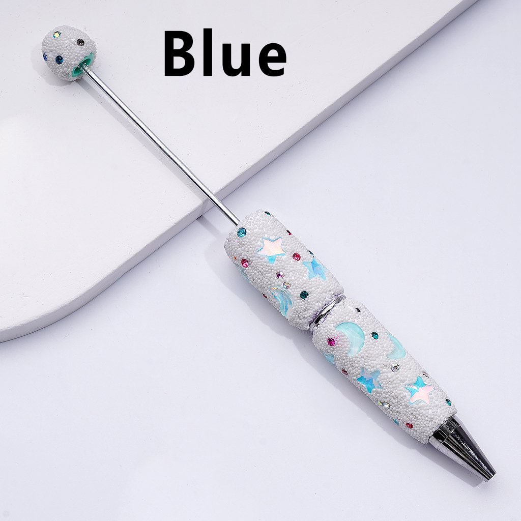 Beadable Clay Pens with Cute Stars Crescent Moon Colorful Shiny Rhinestones Mini White Snow Balls