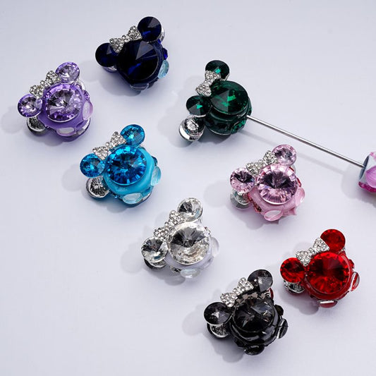 Vivid Fancy Silver Alloy Mouse Head Bows with Large Colorful Cone Shape Rhinestones Clear Rhinestones Clay Beads, Around 30*22MM