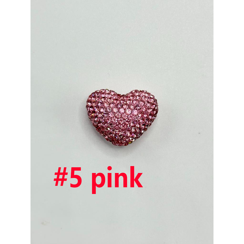Solid Heart Clay Beads with Rhinestones, 18mm by 24mm ZY