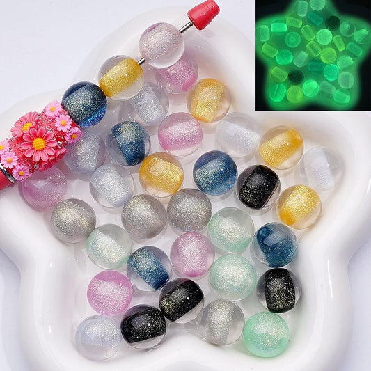 Luminous Glitter Multi-Color Sugar Core Inside Clear Round Acrylic Beads, 16MM