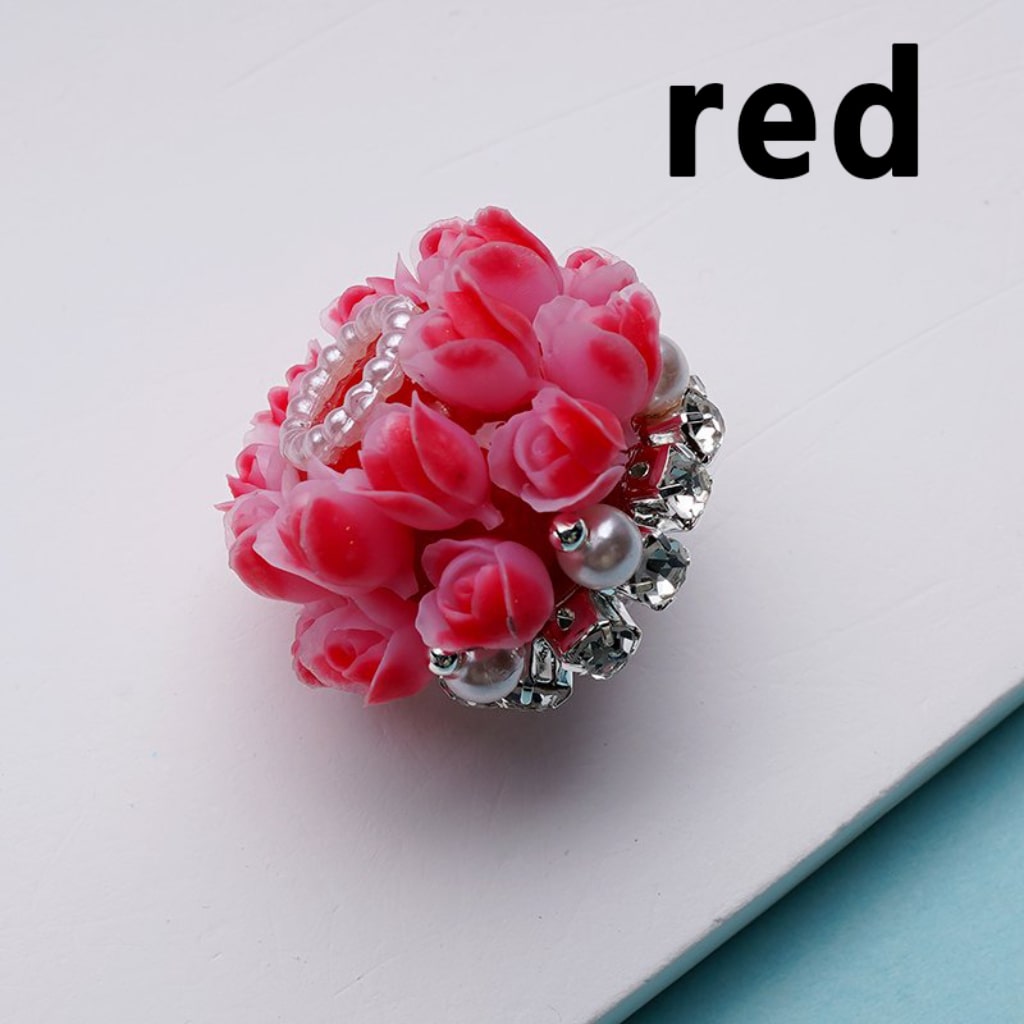 Bling Bling Cute Flowers Tulips Clear Rhinestones Chains White Pearls Round Acrylic Beads, Around 25*18MM