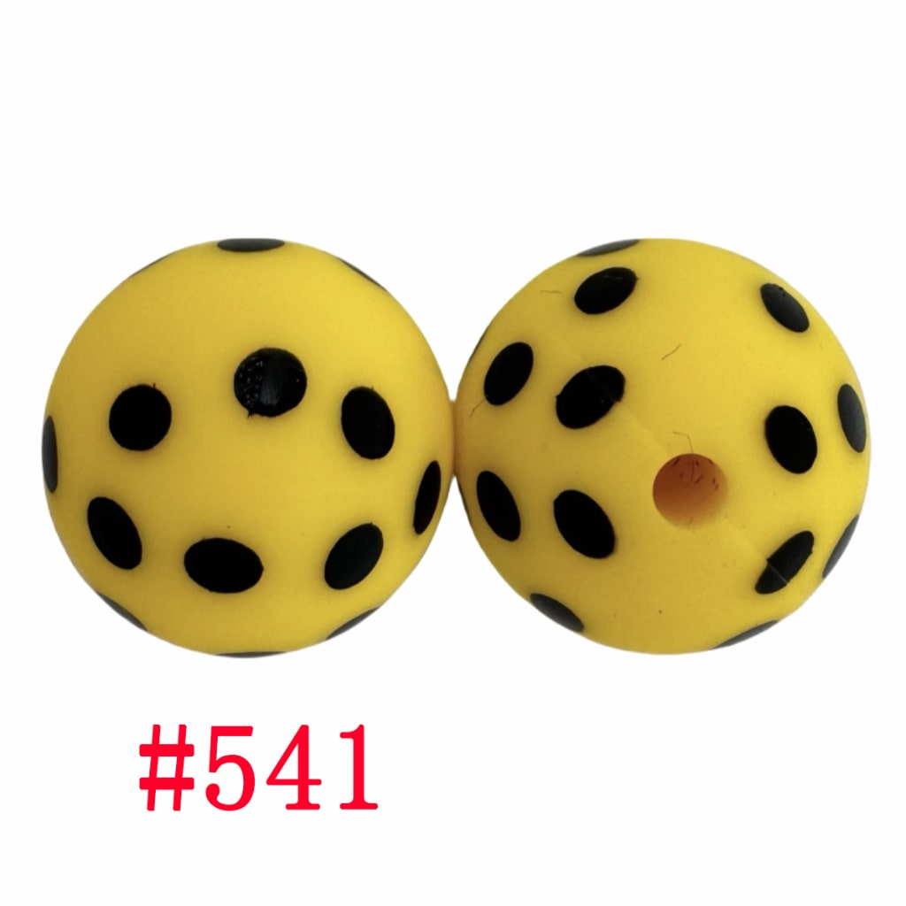 Black Polka Dots Over Yellow Background Printed Silicone Beads, 15mm, Number 541