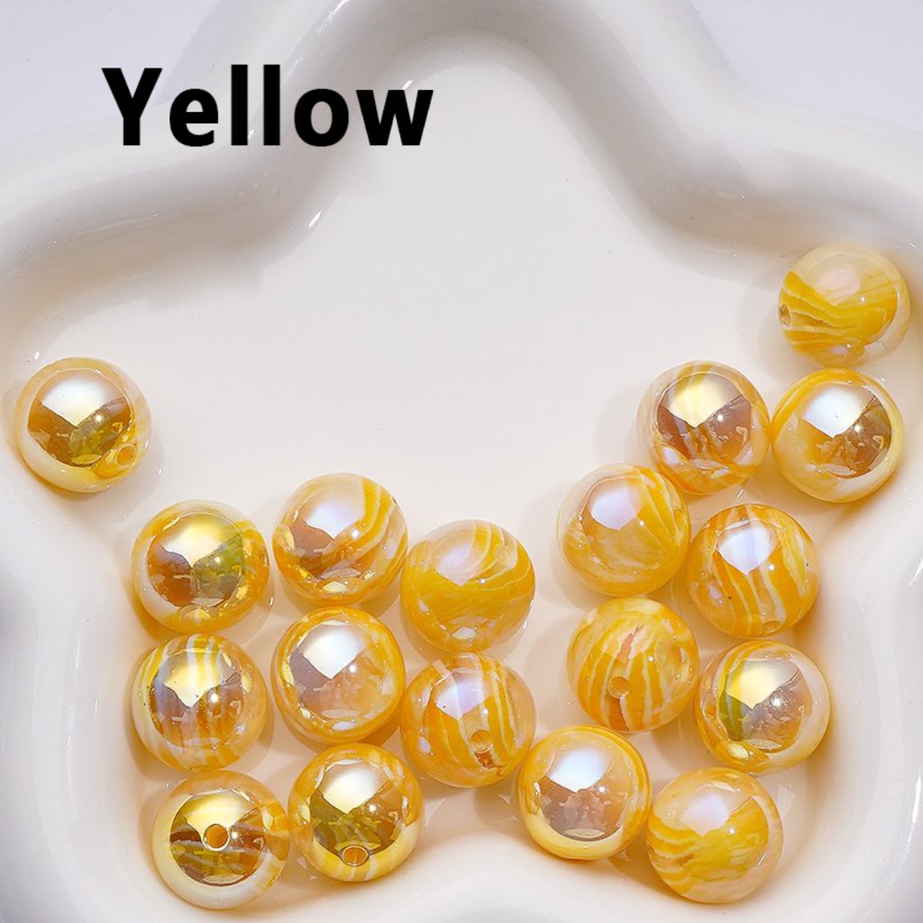 UV Coating Shiny Colorful Art Stripes Round Acrylic Beads, 16MM