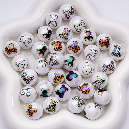 UV Coating Bearbric Series Round Acrylic Beads, 16MM