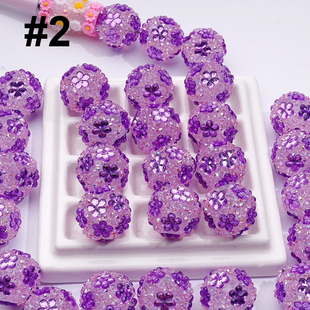 Cute Flowers Mini Shiny Cone Shape Rhinestones Clear Round Acrylic Beads, 20MM