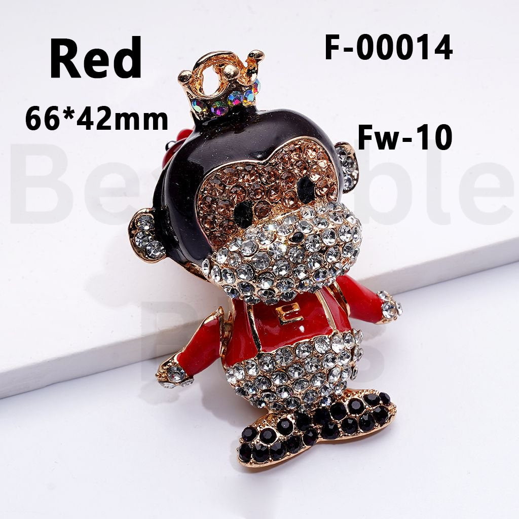 Bling Bling Fancy Gold Alloy Big Mouth Monkey Pau Fran with Shiny Rhinestones Cute Flowers Hearts Snowflakes White Pearls Round Clay Beads, Around 66*42MM