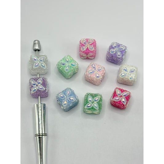 ラインストーン付きキューブシュガービーズ、蝶の羽、ランダムミックス、16mm×18mm、MG