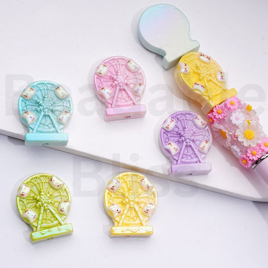 Mini Cute HK Kitten Ferris Sky Wheel Acrylic Beads, Around 23*27MM, Random Mix