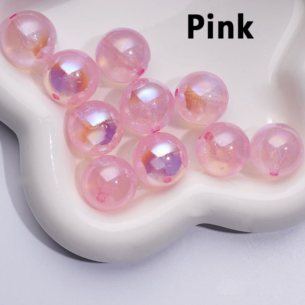 UV Coating Luminous Glossy Glitter Galaxy Round Acrylic Beads, 20MM