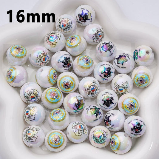 UV Coating USA America Coast Guar Acrylic Beads, 16MM, Random Mix