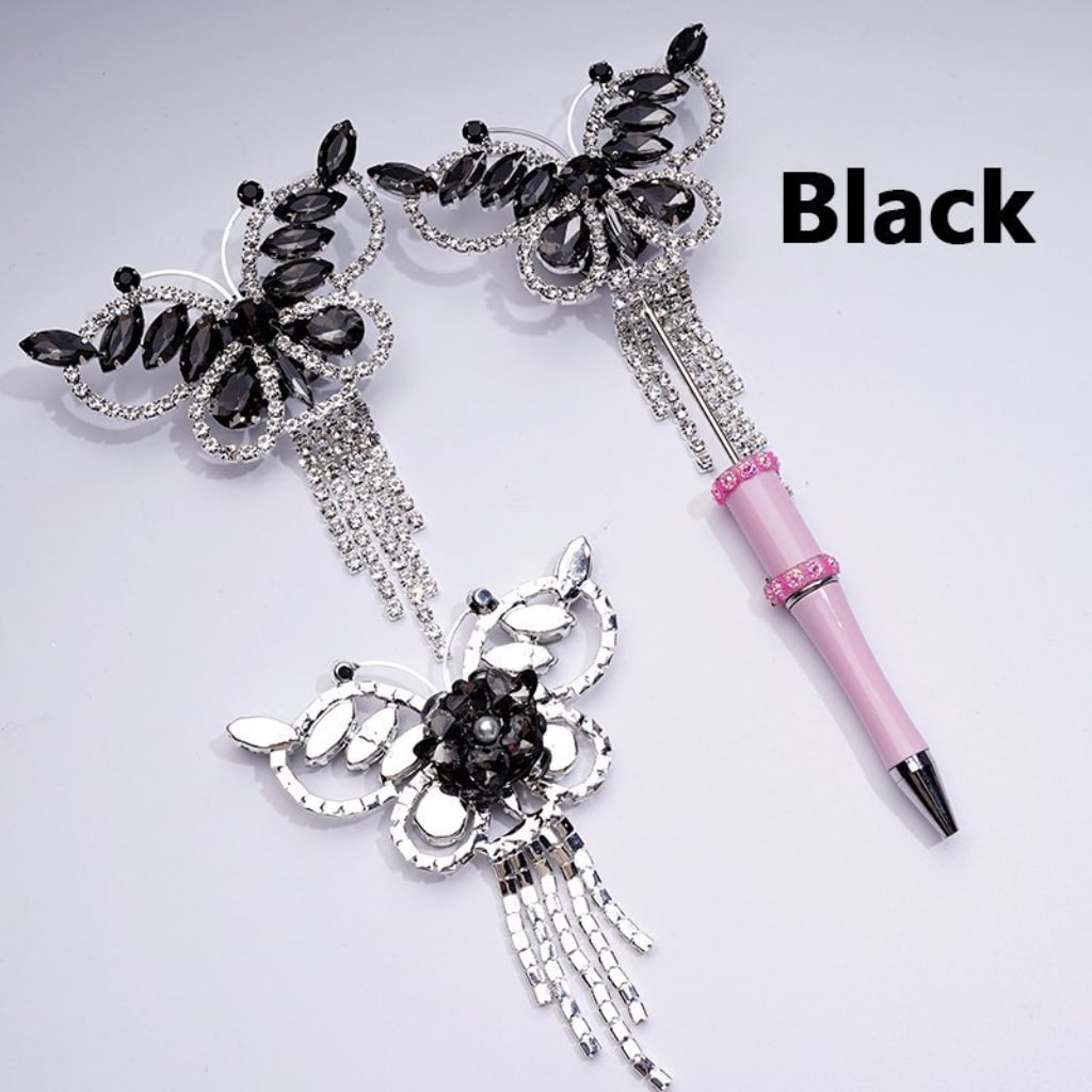 Bling Bling Fancy Silver Alloy Butterfly with Shiny Rhinestones Metal Clear Rhinestones Chains White Pearls Cute Butterflies Hearts Flowers Clay Beads, Around 79*108MM