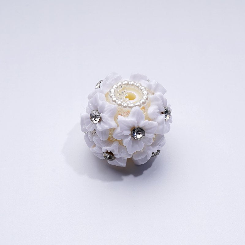 Multi-Color Cute Flowers Clear Rhinestone Inside White Pearls Ring Clear Sugars Round Clay Beads, 20MM