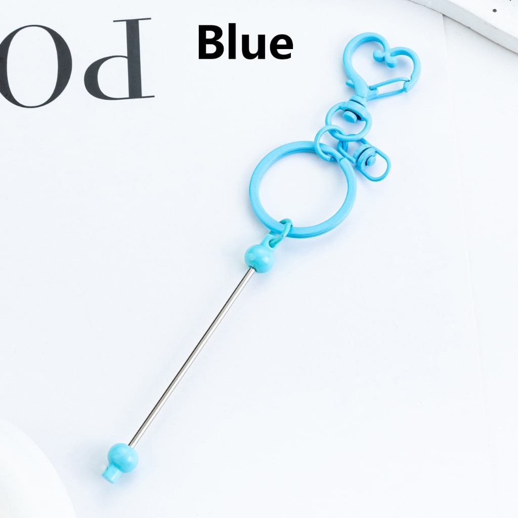 DIY Beadable Metal Keychain with Bar and Heart Shape Clasp in Solid Color, 154MM