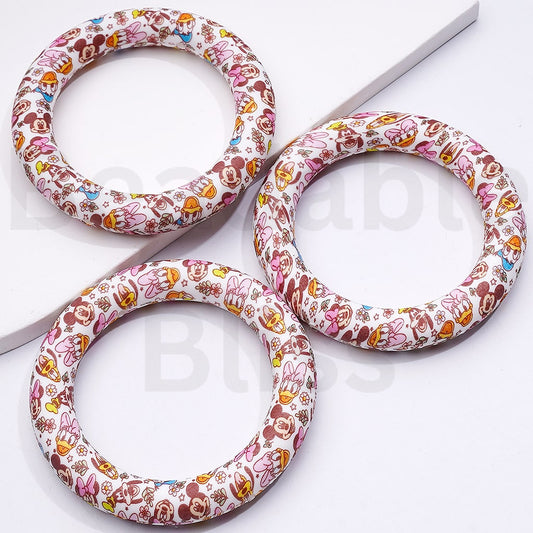 Micke Minni Mous Dais Donal Duc Plut Prints Silicone Ring Frame Bead Circle Round Soft Car Hanger Charm Loop 65mm