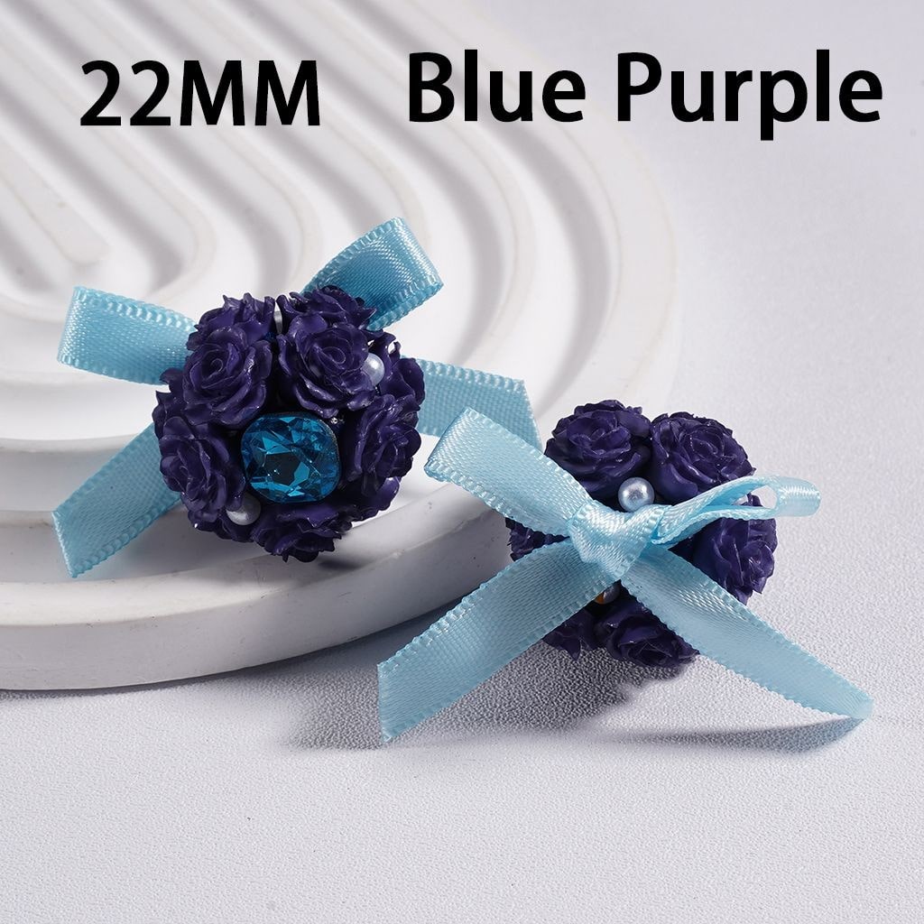 Clay Beads with Luminous Soft Rose Flowers and Shiny Square Rhinestones, White Pearls & Fabric Bowtie Ribbon, 22MM, Multi-Color