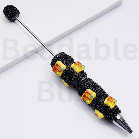 Vivid M Chocolate Beans Black Rhinestones Clay Pens
