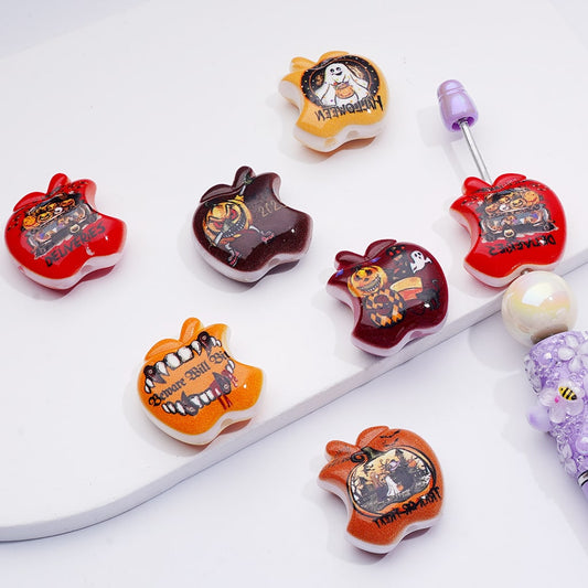 Halloween Series Apple Shape Acrylic Beads, 26*24MM, Random Mix