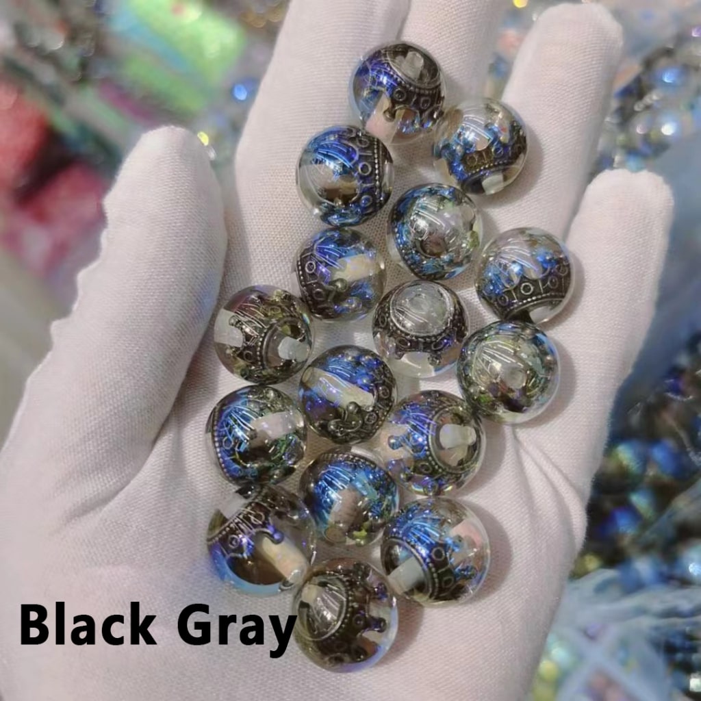 Delicate UV Coating Multi-Color Metal Crown Inside Clear Round Acrylic Beads, 16MM