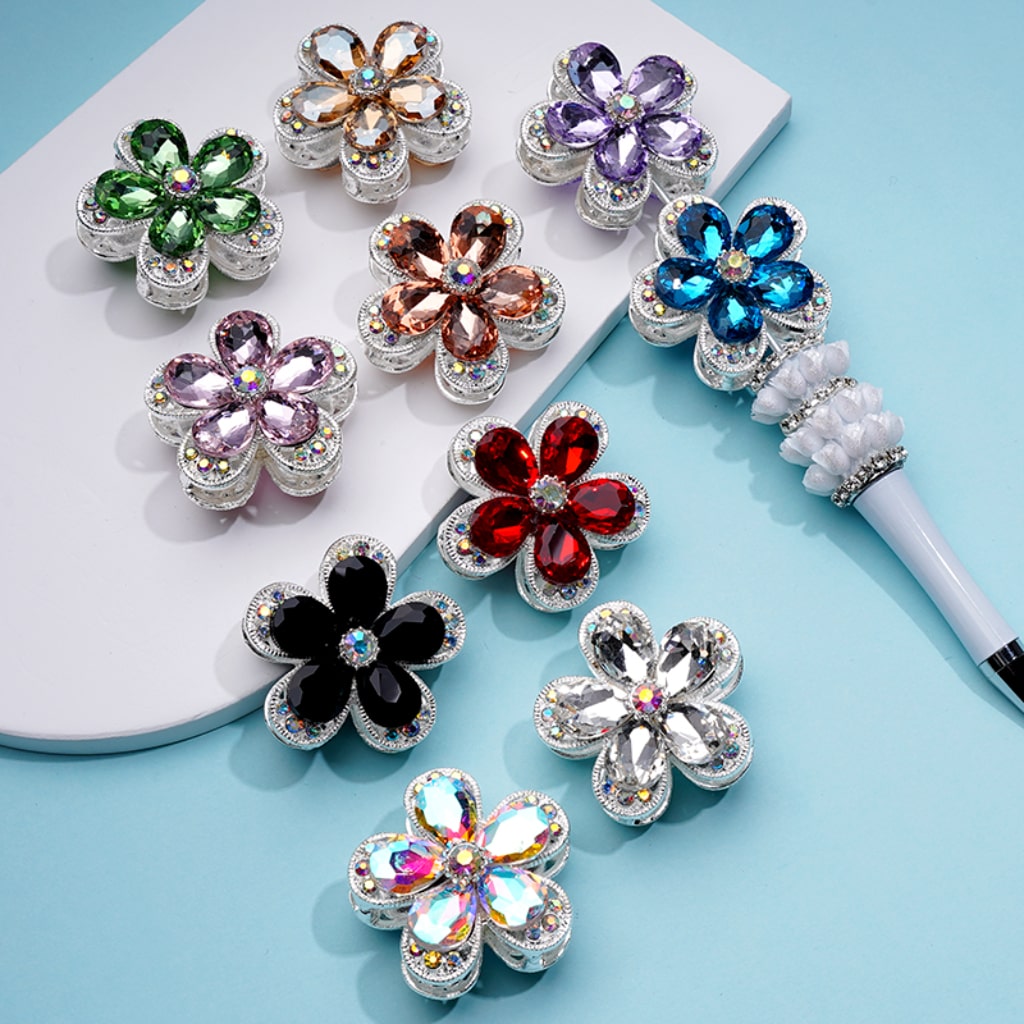 Exquisite Fancy Silver Alloy Five-Petaled Flower with Colorful & AB Rhinestones Beads, Around 38MM
