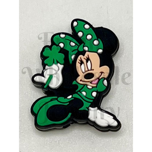 Mouse Minnnie with Four Leaf Clover St Patricks Day Silicone Focal Beads