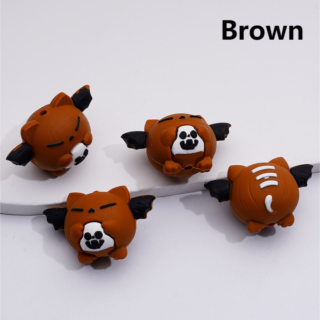 3D Cute Bat Holds Little White Ghost Halloween Silicone Focal Beads