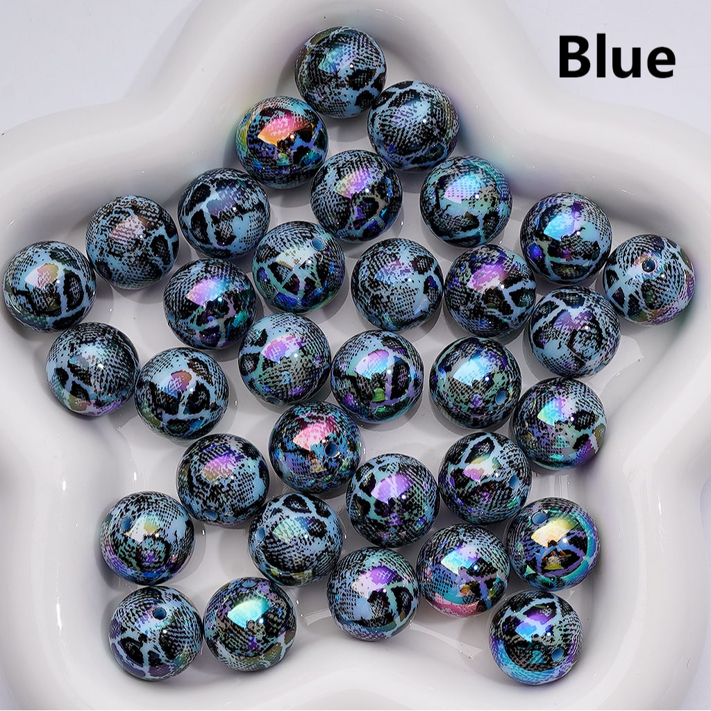 UV Coating Abstract Irreugal Black Spots Prints Round Acrylic Beads in Solid Color, 16MM
