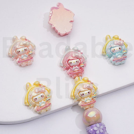 UV Coating Cute Girl with Hell Kitt Face Acrylic Beads, 27*23MM, Random Mix