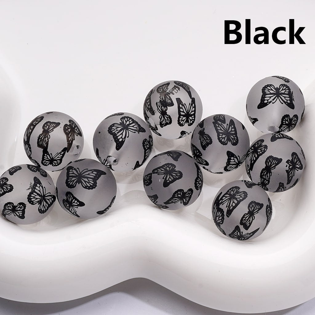 Frosted Multi-Color Cute Butterfly Prints Round Acrylic Beads, 16MM (Single Color is available for 200pcs(Whole Bag))