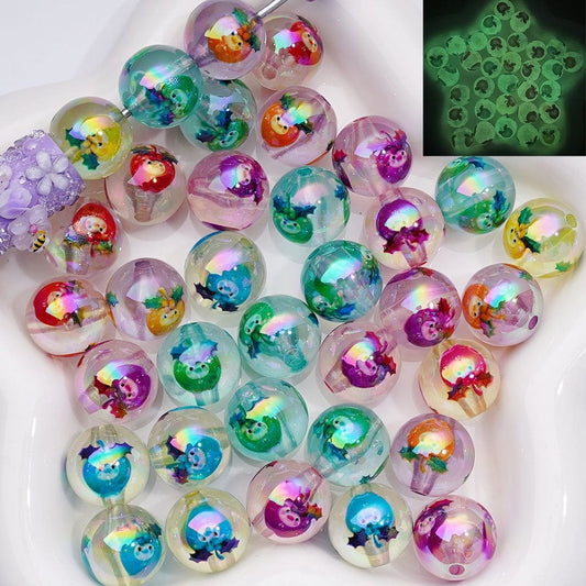 Luminous UV Coating Translucent  Cute Fruits Dolls Round Acrylic Beads,16MM, Random Mix
