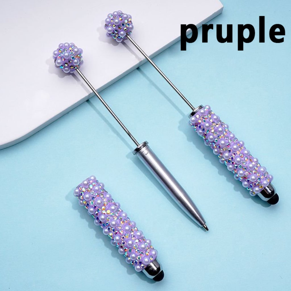 Beadable Clay Stylus Pens with AB Rhinestones White Pearls Covered the Entire Pen