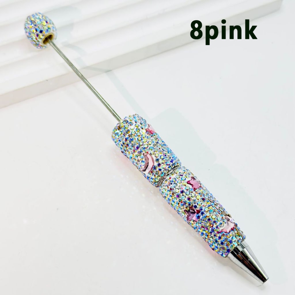 Beadable Clay Pens with AB Color & Colorful Star Moon Rhinestones Covered the Entire Pen