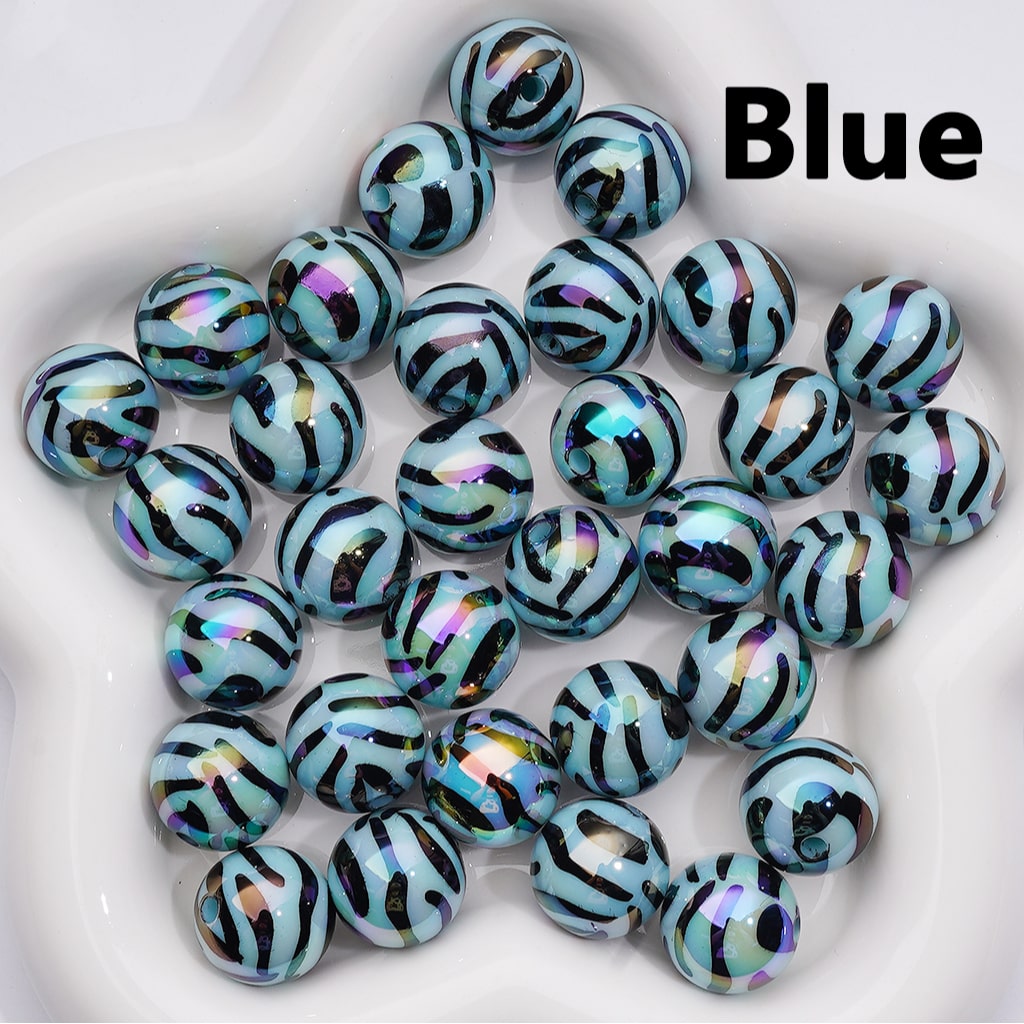 Acrylic Beads, UV Coating Black Zebra Stripes Solid Color 16MM