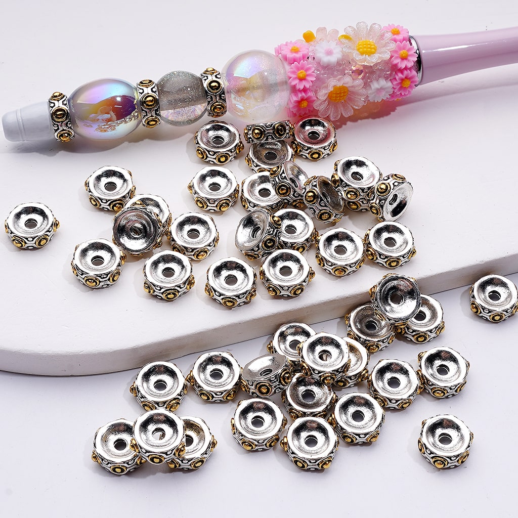 Mini Vintage Silver Gold Alloy Round Spacer, 10MM