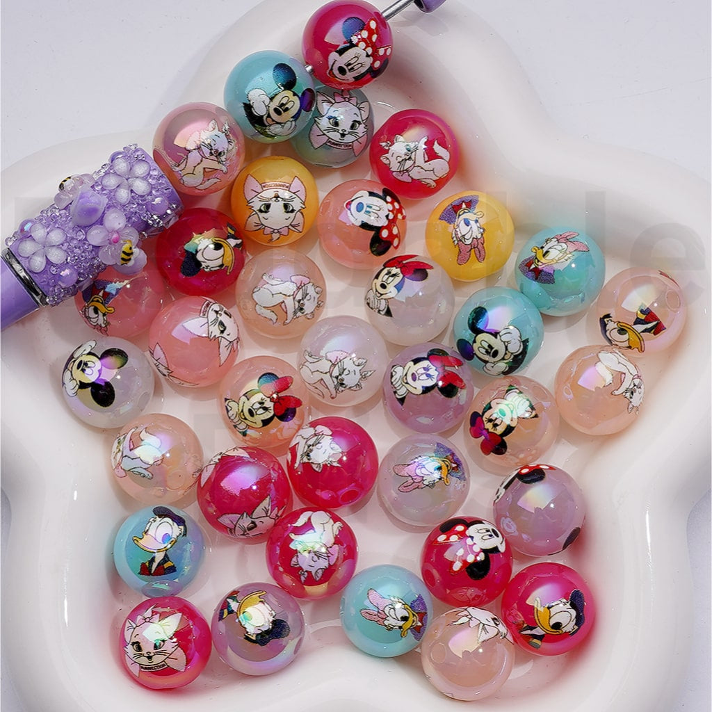 UV Coating Cute Disne Cartoon Micke Minni Mouse Donal Dais Duck Mari Cat Round Acrylic Beads in Jelly Color, 16MM (Single Color is available for 200pcs(Whole bag))